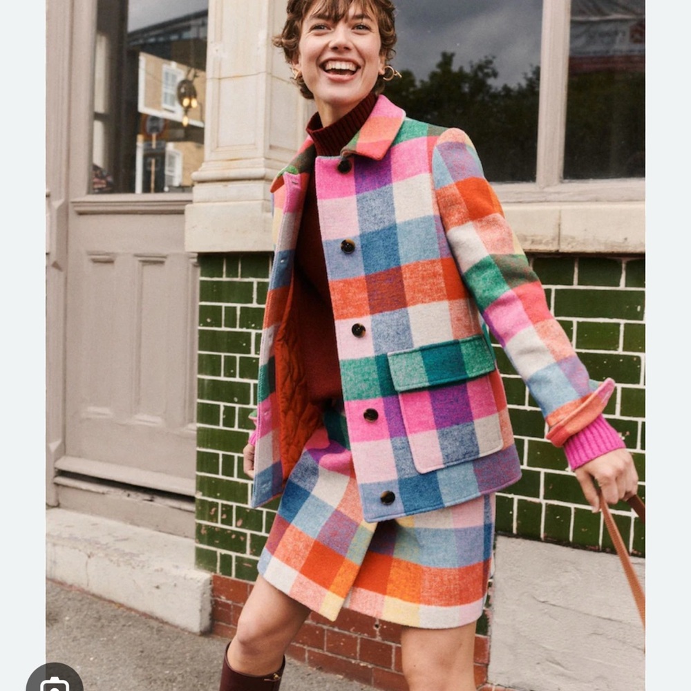 Boden Colorful Plaid Wool Check Coat & Skirt Set size 6 NWOT - Picture 1 of 10